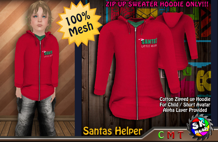 [SKM] Santa's Helper Zip Up Sweater Hoodie Mesh