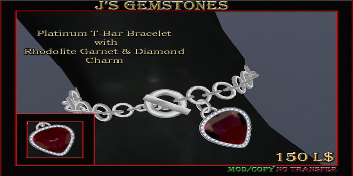 J's Gemstones Rhodolite Garnet T-bar bracelet