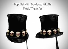 Old Top Hat with Sculpted Skulls Black
