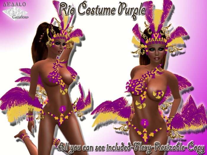 Rio Carnival Costume Purple&Gold -all you can see included- Brazil Samba * SPECIAL PRICE Mardi Gras Promo *  - Dedalo - 