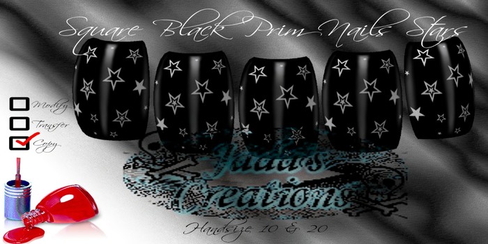 Square Black Prim Nails Stars
