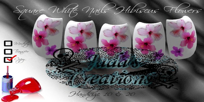 Square White Prim Nails Hibiscus Flowers