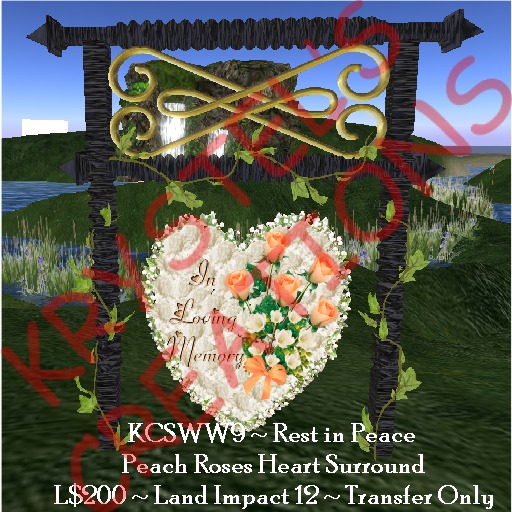 KCSWW9 In Loving Memory Peach Roses Heart Surround (Rezz Me)