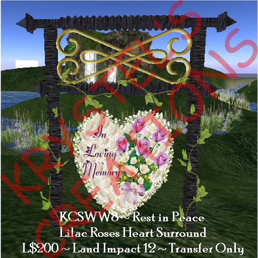 KCSWW8 In Loving Memory Lilac Roses Heart Surround (Rezz Me)