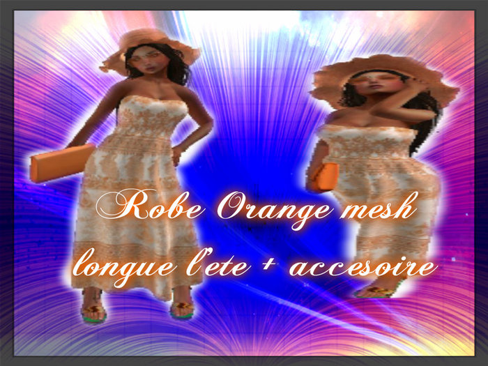 Robe Orange mesh longue l'ete + accesoire