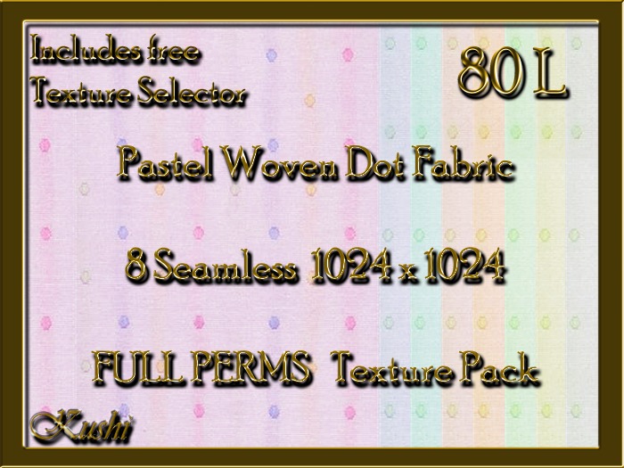 *Kushi* Pastel Woven Dot Fabric Seamless Texture Pack, Full Perms, High Res 1024 x 1024, Tileable, Repeating