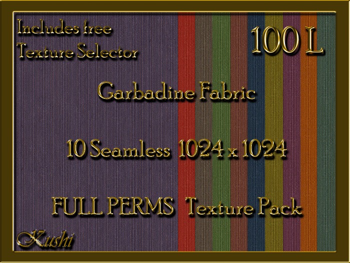 *Kushi* Garbadine Fabric Seamless Texture Pack, Full Perms, High Res 1024 x 1024, Tileable, Repeating