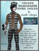 Cirque Harlequin BOMB JOKER MALE OUTFIT & Mask & Whip