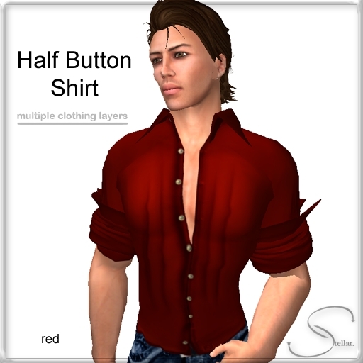 [Stellar] Mens Half Button Shirt - Red