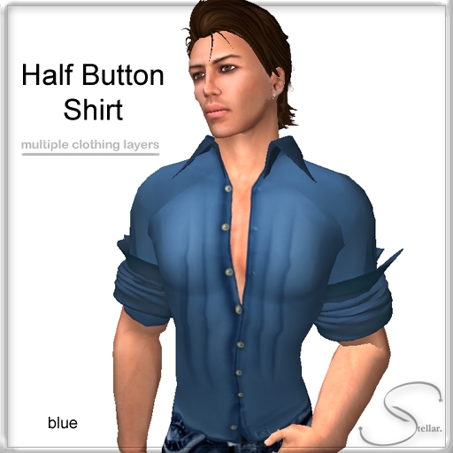 [Stellar] Mens Half Button Shirt - Blue