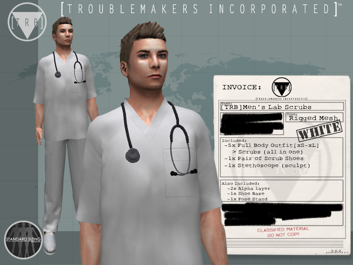 Second Life Marketplace [TRB] Men's Scrubs White