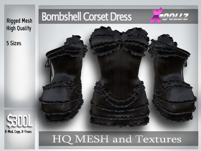 X-DOLLZ Bombshell Corset Dress BLACK LATEX