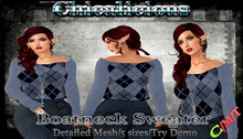Chicalicious Boatneck Sweater  - Slate Argyle