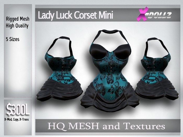 X-DOLLZ Lady Luck Corset Mini VINTAGE TEAL FISHNET