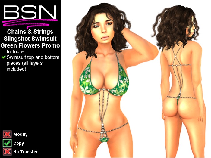 BSN Strings & Chains Slingshot Swimsuit - Green Flowers *Promo*