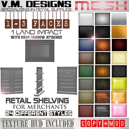 V.M. Designs Mesh Retail 3 Pc. Shelving Set CM