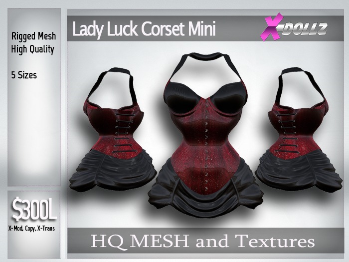 X-DOLLZ Lady Luck Corset Mini RED SHIMMER