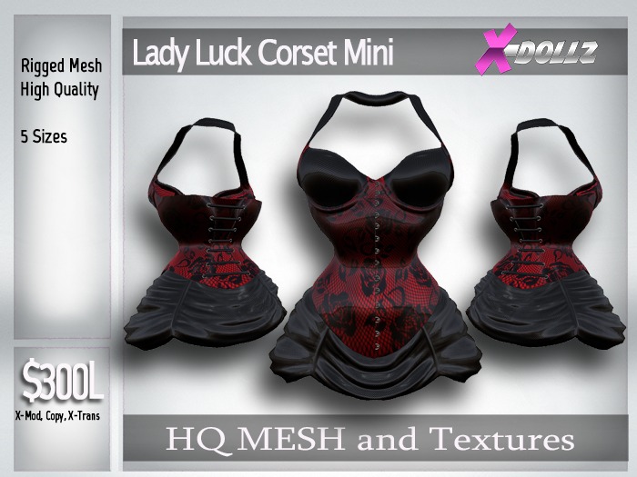 X-DOLLZ Lady Luck Corset Mini VINTAGE RED FISHNET