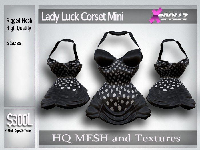 X-DOLLZ Lady Luck Corset Mini BLACK POLKADOT