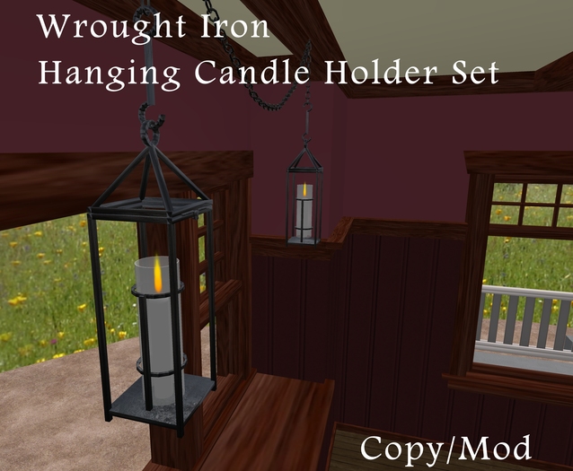PHD~Wrought Iron Hanging Candle Holder Set