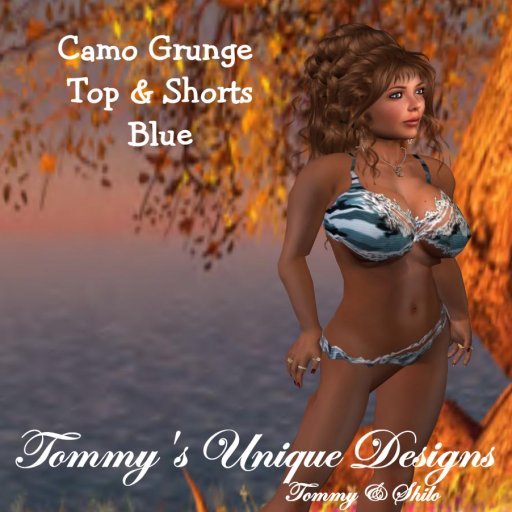 CAMO GRUNGE TOP & SHORTS BLUE