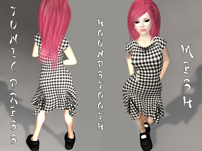 %ChimHair% Mesh Tunic Dress Houndstooth Back & White