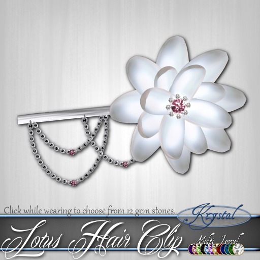 ::: Krystal :::Lotus Hair Clip - White Pearl - Silver