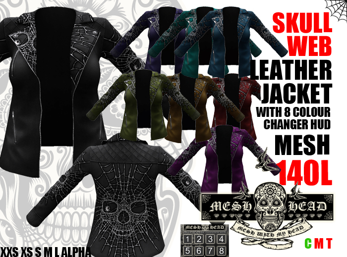 Mesh Head - Skull Web leather Jacket - All Sizes