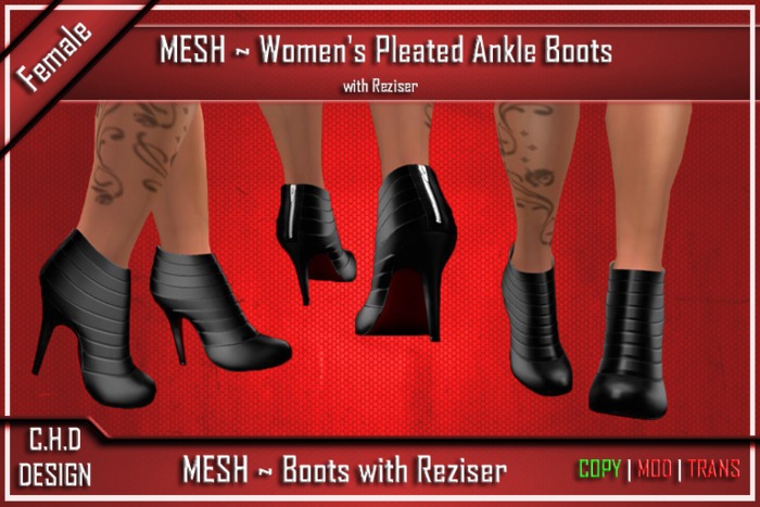 .::[> C.H.D <]::. MESH Pleated Ankle Boots Black