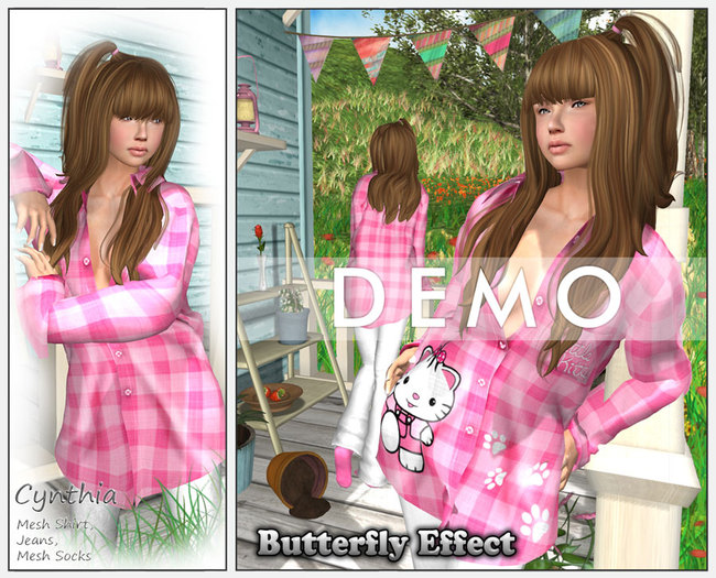 BE Designs- Cynthia: Little Kitty Mesh Shirt, Jeans, Mesh Socks. DEMO