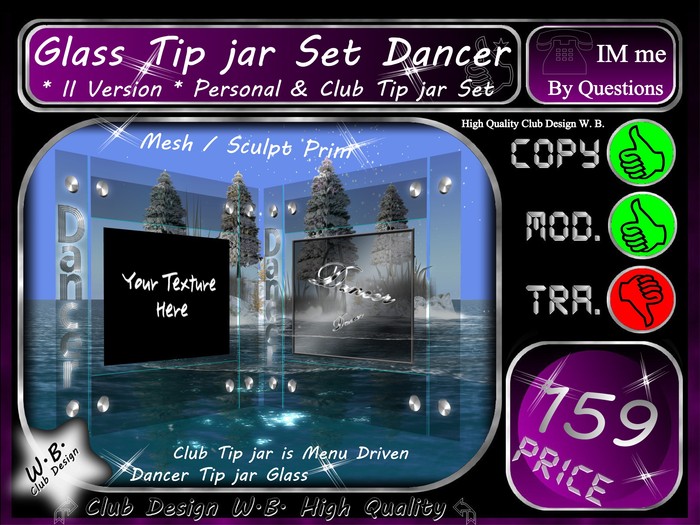 Glass Tip jar Set Dancer * Personal & Club Tip jar *