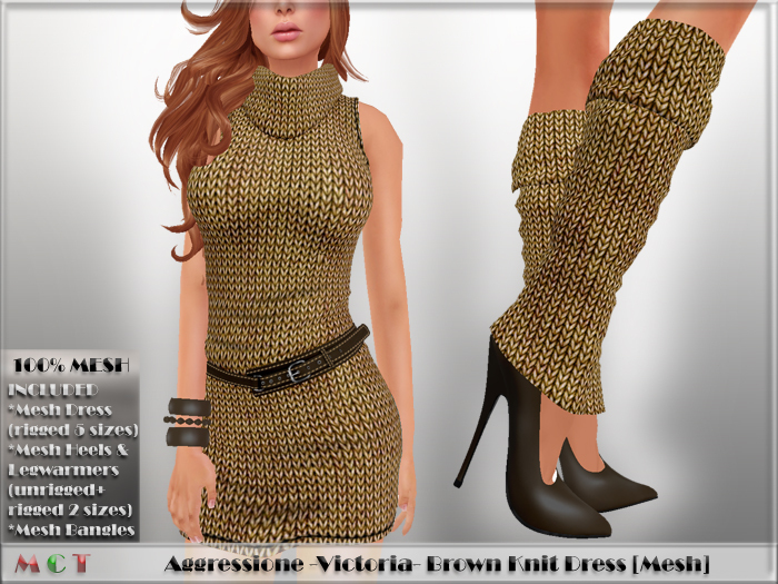 *Aggressione* -Victoria- Brown Knit Dress w/ Heels w/ Bangles [Mesh]