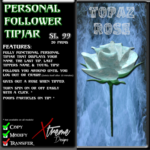Personal Follower Rose Tipjar - Blue Topaz - Copyable Floating TipJar