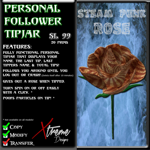 Personal Follower Rose Tipjar - Steam Punk - Steampunk - Victorian - Vintage - Copyable Floating TipJar