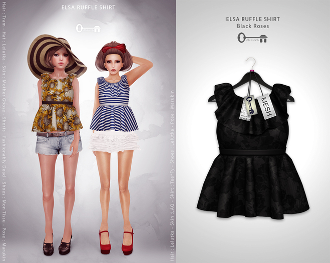 The Secret Store - Elsa Ruffle Shirt - Black Roses 