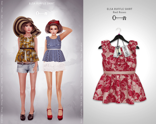  The Secret Store - Elsa Ruffle Shirt - Red Roses 