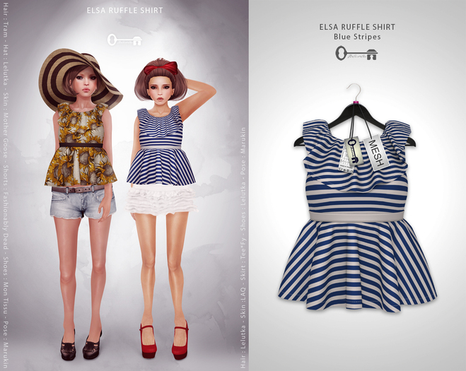  The Secret Store - Elsa Ruffle Shirt - Blue Stripes 