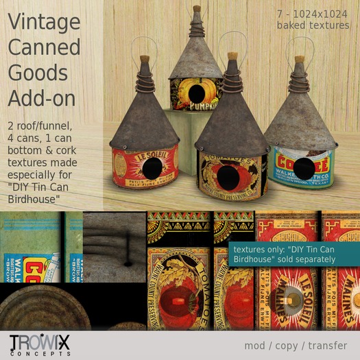 Trowix - Vintage Canned Goods Add-on For DIY Tin Can Birdhouse