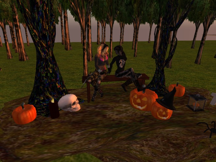 Halloween scene with couple sit