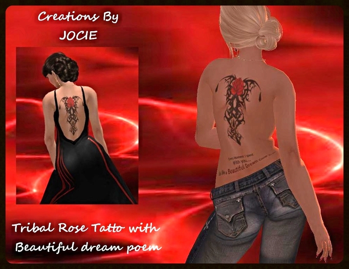 Tribal Rose Back Tattoo with Poem on back