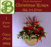 Christmas Red Roses Flower Arrangement .5 LI, 2 Linked = 1 Prim