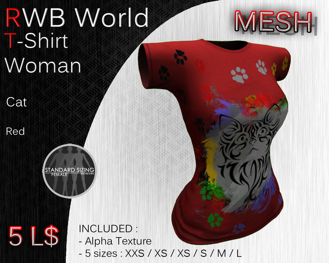 [RWB] - Mesh - T-shirt Woman Cat Red