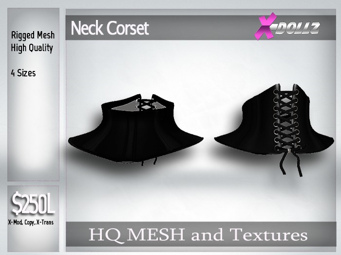 X-DollZ Laced Neck Corset without Spikes BLACK