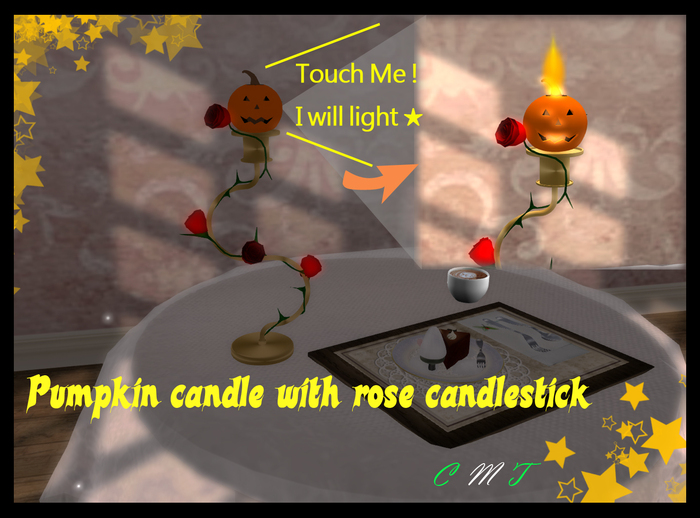 [JB] Pumpkin Candle with Rose Candlestick