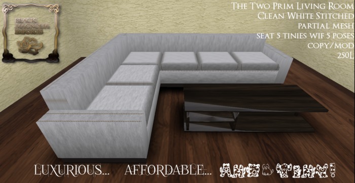 **BMI** Two Prim Living Room-Clean White Stitched- Boxed