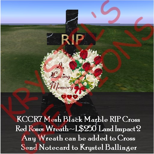 KCCR7 RIP Mesh Black Marble Cross with Red Roses (Rezz Me)
