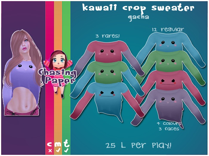 [ CP ] Kawaii Crop Sweater Blue - Happy