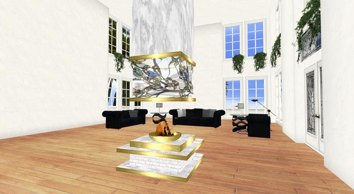 Fireplace, White with Stained glass 