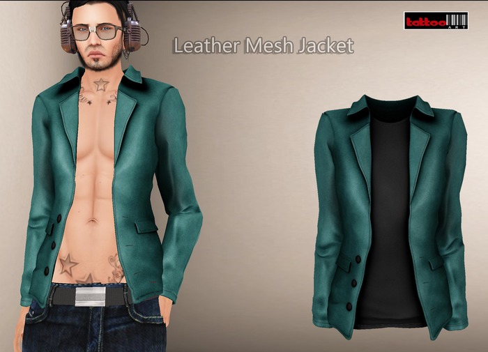 ::TATTOOART:: MESH LEATHER JACKET GREEN