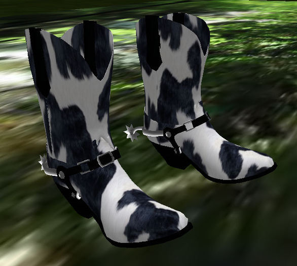 Western Boots Blk Wht Cowhide